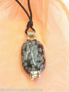 Ciondolo in ARGENTO 925 con OSSIDIANA Fiocco di Neve naturale e girocollo - Foto 1 di 4