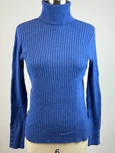 Talbots Long Sleeve Blue Ribbed Cotton Knit Turtleneck Sweater * SMALL - Picture 1 of 5