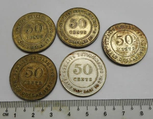 5 Britische Straße Siedlungen 50/fünfzig Cent Silbermünzen 1920 1921 KGV - Bild 1 von 2