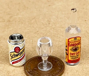 Bottle Of Gin Tonic Water & Empty Glass Tumdee 1:12 Scale Dolls House Miniature - Picture 1 of 1