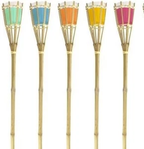 Citronella Bamboo Torch Candle Set of 5 Garden Outdoor Torch Citronella Tiki - Picture 1 of 5