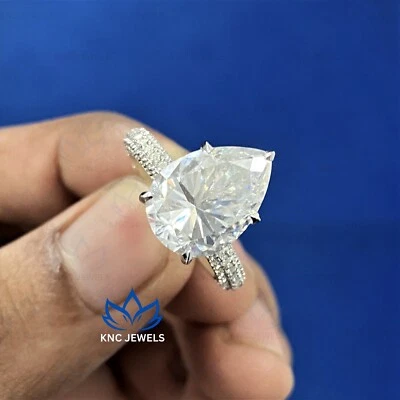 5.50ct Pear Cut DVVS1 Moissanite Solitaire Engagement Ring 14K White Gold Plated - Image 1 of 4