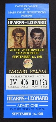 Hearns Vs Leonard 1981 Boxing Full Ticket Welterweight Championship Caesars Blue - Image 1 of 2