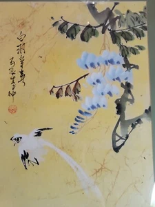 26 x 20 Antique Yellow Silk Asian Painting FRAMED & SIGNED. - Picture 1 of 11