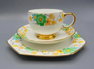 Paragon Art Deco Trio Hand Painted Cup Saucer Plate Floral England - Rare - Picture 1 of 11
