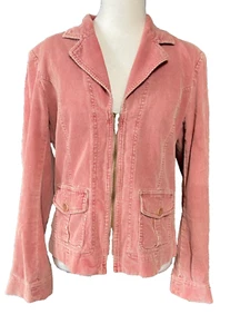 Garnet Hill Womens Corduroy Jacket Pink Zip Front Cotton Utility Style Size 10 - Picture 1 of 12