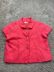 Kenneth Cole Jacket Women 10 Coral Pink Linen Short Sleeve Crop Blazer Coat Vtg - Picture 1 of 10