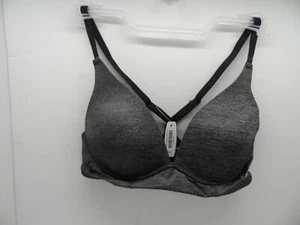 Adore Me Women's Solid Pattern Razor Back Wireless Bra 07086 Gray-Black 38C - Picture 1 of 3