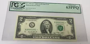 2009 $2 FRN *Star Note* PCGS 63 PPQ Fr 1939K* (K* Block) Low Serial Number - Picture 1 of 6