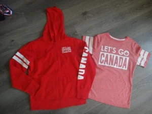 Let's Go CANADA tee and Hoodie kids L 10-12 RED maple leaf zip-up boys girls EUC - Picture 1 of 2