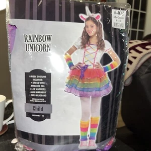 Rainbow Unicorn Costume Kids Girls Halloween Dress Up Size Med 8-10 NEW - Picture 1 of 5