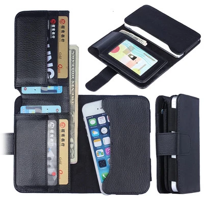 Universal Card Holder Flip Wallet Leather Case Cover For iPhone Samsung HTC Sony - Image 1 of 4