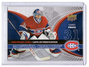 Carey Price 2008-09 UD McDonald's Canadian Goalie Checklist Card #CL-MTL