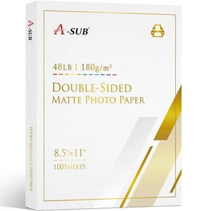 Posten 100-500 Stück - A-SUB doppelseitiges mattes Fotopapier 8,5 x 11 48 Pfund Tintenstrahldrucker - Bild 1 von 8