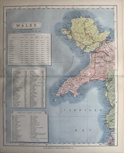 1884 Northwest Wales Original Antique Coloured Map by Letts - Picture 1 of 3