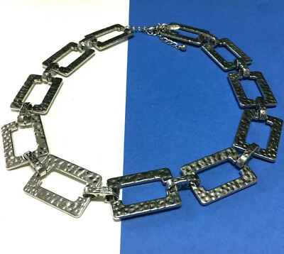 COLLAR ANN TAYLOR Rectángulo Eslabón de Cadena Declaración Plata Martillado PL H2325m Foto 1 de 4