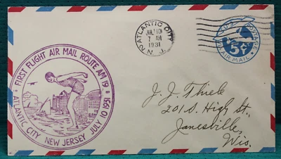 1931 First Flight Cover Air Mail Route 19 Atlantic City - Image 1 of 2