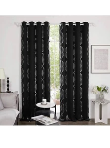 Set Of Two Black Window Curtain 52 x  95 - Picture 1 of 5