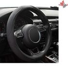 Black Luxury Leather Steering Wheel Cover - Safe, Easy Install - 14.5-15 inch