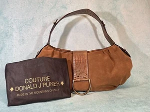 Donald J Pliner Couture Hobo Shoulder/Handbag Tan Suede Croc NEW Dust Bag PURSE - Picture 1 of 14