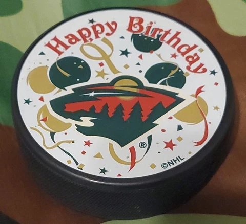 HAPPY BIRTHDAY MINNESOTA WILD OFFICIAL HOCKEY PUCK NHL MADE IN SLOVAKIA INGLASCO Cover