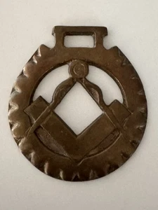 Messing Pferd Medaillon Vintage Freimaurerei englischer Kompass Masonic Freemasons 4" - Bild 1 von 7