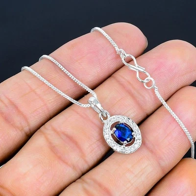 Лондон синий топаз 925 серебро покрытием ручной работы ожерелье 17»-18» синий - Изображение 1 из 3