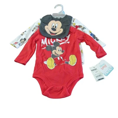 Pack de 3 Body Trajes y Babero Disney Baby Mickey Mouse Talla 3 a 6 Meses Foto 1 de 4