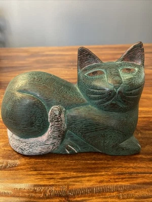 Gato gatito de madera tallado a mano de colección APM Tailandia gato graso arte popular decoración primitiva Foto 1 de 4
