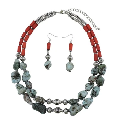 Regalo de Navidad para Mujer Retro Piedra Ágata Rojo Bambú Collar Pura Conjunto de Joyería Foto 1 de 4