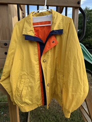 Talla Grande London Fog F.O.G. Chaqueta de lluvia para viento amarillo y naranja Outdoor Gear cremallera Foto 1 de 3