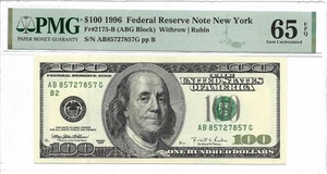 1996 $100 NEW YORK FRN. PMG GEM Uncirculated 65 EPQ Banknote. - Picture 1 of 2