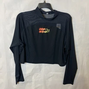 Womens Fitted Armour Crop Top Mock Neck Long Sleeve Size 3XL Black Sheer - Picture 1 of 9