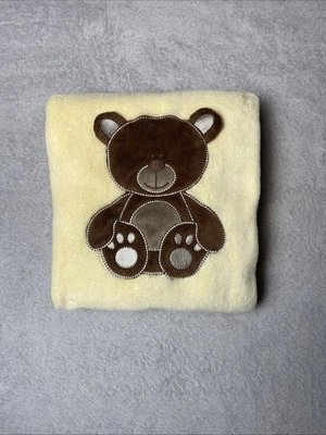 RN 31526 Manta de bebé Oso de peluche marrón Felpa amarilla Vellón suave Lovey 30"x40" Foto 1 de 3
