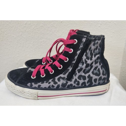 Converse nuove senza etichette ragazza nere grigie leopardate rosa caldo lacci zip alte taglia 2