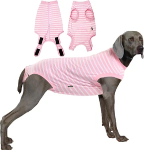 Dog Recovery Suit Female,Pink Medium Spay Surgery Recovery Shirt,Pink-White Stri - Picture 1 of 29