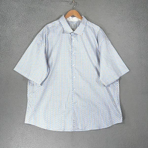 Linea Uomo Shirt Mens 5X Blue Orange Diamond Print Stretch Preppy button front - Picture 1 of 9