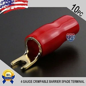 4 Gauge Gold Spade Fork Terminal 10 pack Wire Crimp Insulated 5/16 connector AWG - Picture 1 of 1