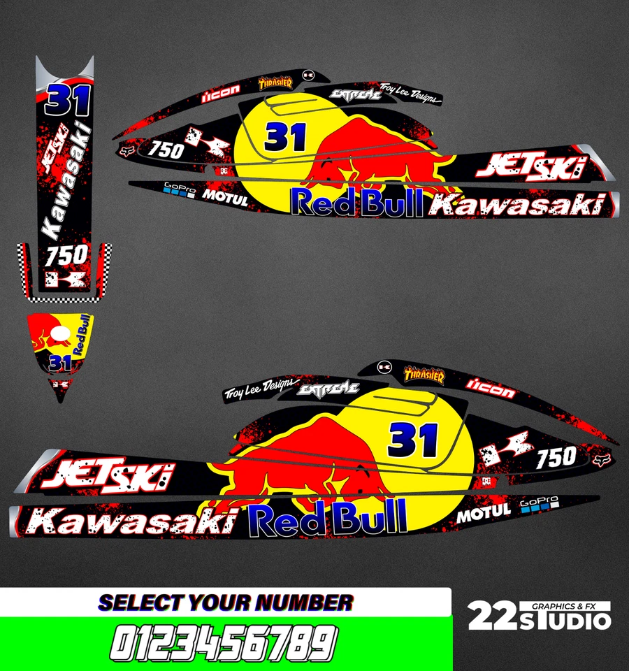 Jet Ski Graphics Kit Decals Wrap For Kawasaki 750 SX 1992-1998 stickers - Image 1 of 1