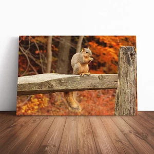 Impresión de arte de pared de lienzo de bosque de otoño de ardilla enmarcado decoración sala de estar - Imagen 1 de 7
