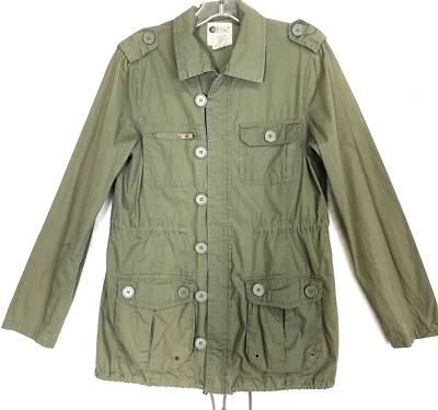 Chaqueta Billabong Mujer Talla S Verde Utilidad Militar Botones Cremallera Completa Exterior Foto 1 de 4