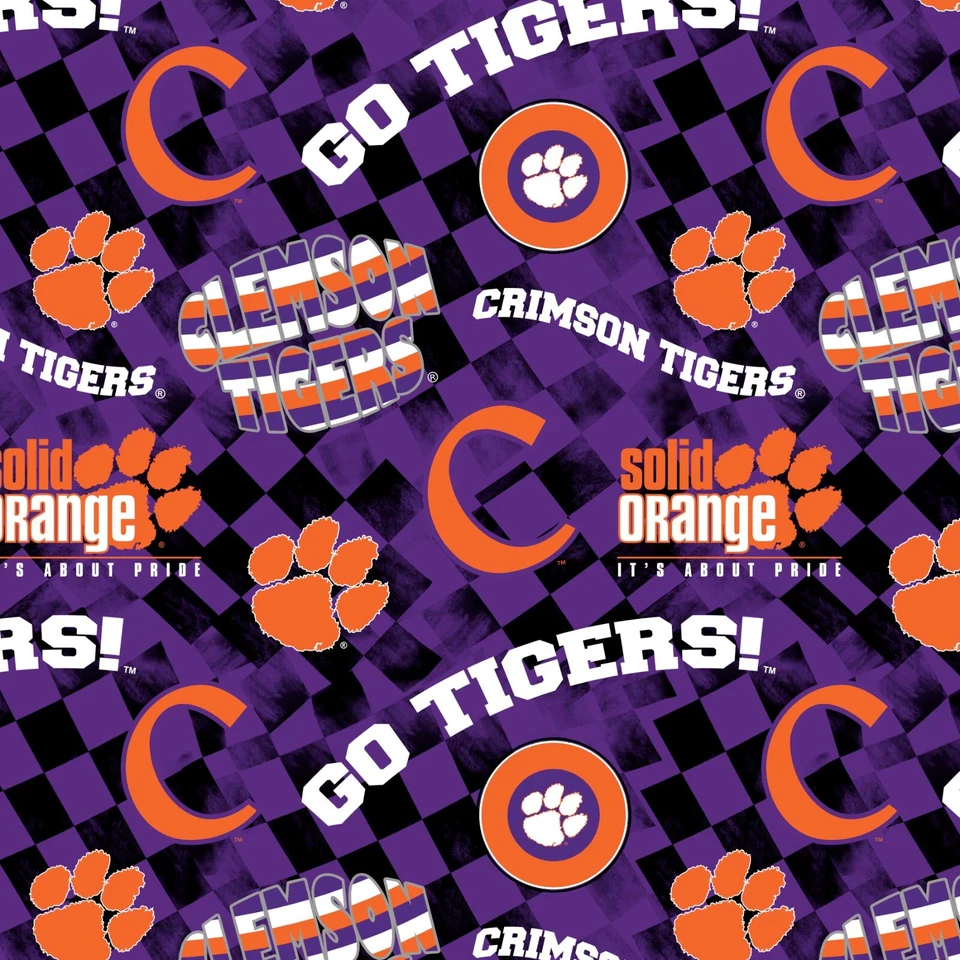 Clemson University Cotton Fabric-Clemson Tigers Check Allover-1370 - Image 1 of 1