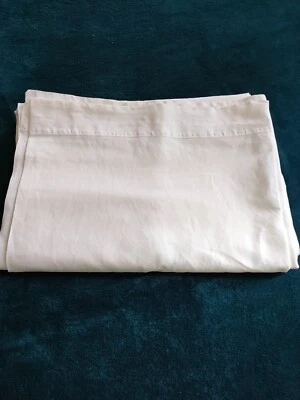 Ancien drap liseré en métis Fleur bleue toile tissus  drap 24 ref 919 - Photo 1/4