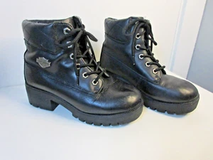 Harley-Davidson Women's Boot SIZE 6.5 Black Leather BIKER BOOTS Model 82034 - Picture 1 of 15