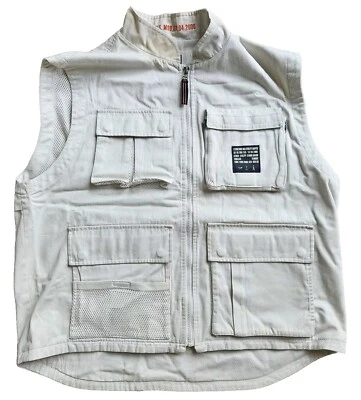 Vintage Structure Y2k Mens Vest Jacket XL Khaki Cargo Utility Vest 90's  - Image 1 of 4