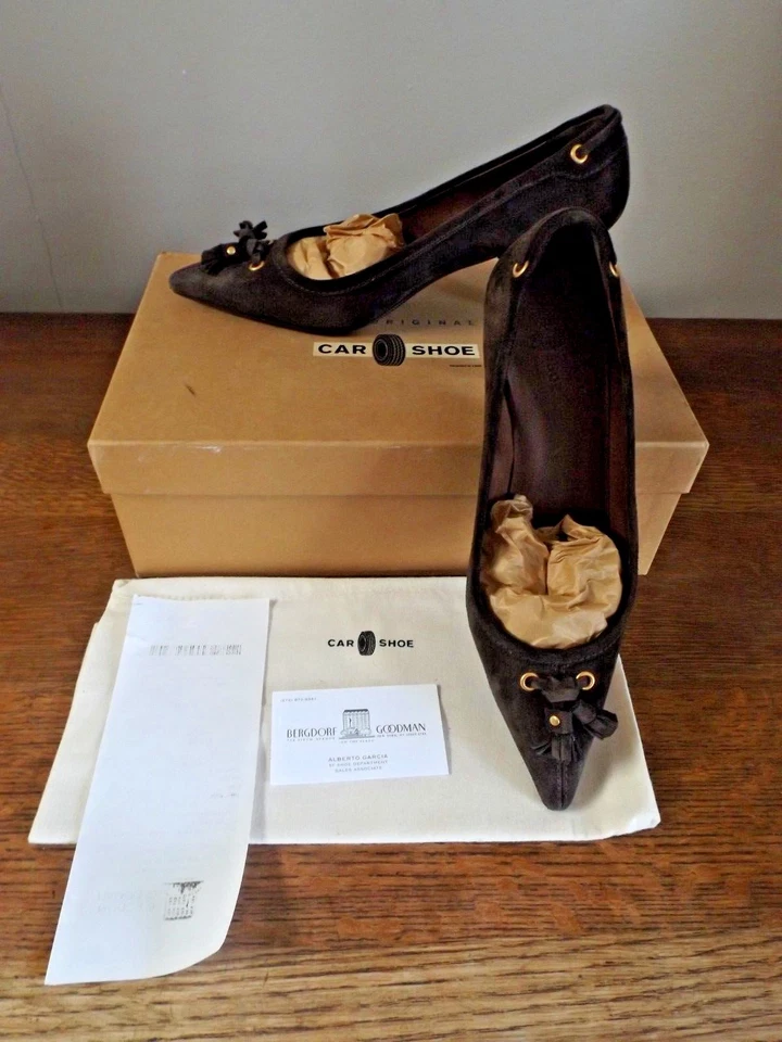 THE ORIGINAL CAR SHOE PRADA Marrón Gamuza Borla Tacones Zapatos Talla 38.5 / 8.5 $325 Foto 1 de 4