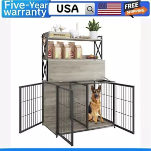 Dog Crate Furniture Wooden Dog Crate End Table with Flip Top 42.5 Inch Dog Cage - Picture 1 of 9
