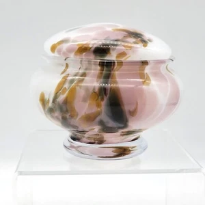 Danish Blown Glass Trinket/Powder Jar 24% Lead Crystal Reverse Painting Signed - Picture 1 of 10