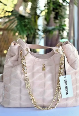 Steve Madden Quilted Pink Hobo Tote NWT – Viral Fall Travel Bag w/ Chain Accent - Image 1 of 4