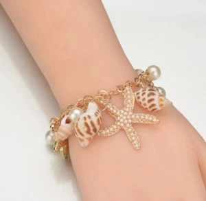 Böhmische Strand Hochzeit Luau, natürliche Muscheln Perlen Bettelarmband 7,9 Zoll - Bild 1 von 3